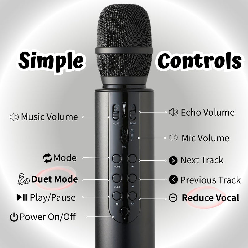 [AUSTRALIA] - Bluetooth 5.3 Wireless Karaoke Microphone, Portable Handheld Mic with 10W Speakers, Clear Vocals & Echo, Home Party Karaoke Machine, Gift for Teens & Women (Red) (Black) Black 