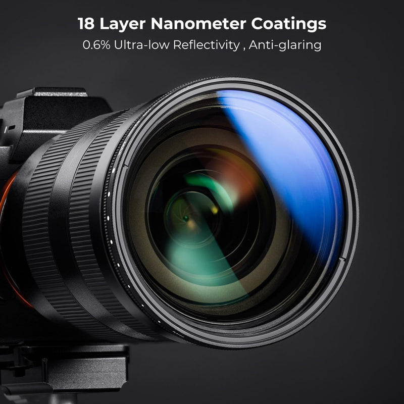 K&F Concept 58mm Variable ND2-2000 (1-11 Stops) ND Camera Lens Filter-18 Multi-Coated Adjustable Neutral Density Filter with 3 Vacuum Cleaning Cloths (K-Series)