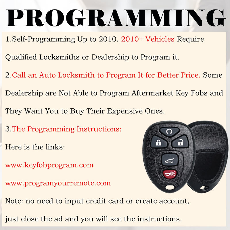 Keyless Entry Remote Control Key Fob Replacement Fits for Chevy Traverse 2007-2016 Tahoe Suburban GMC Acadia Yukon XL Buick Enclave Cadillac Escalade Saturn Outlook OUC60270 OUC60221 15913415