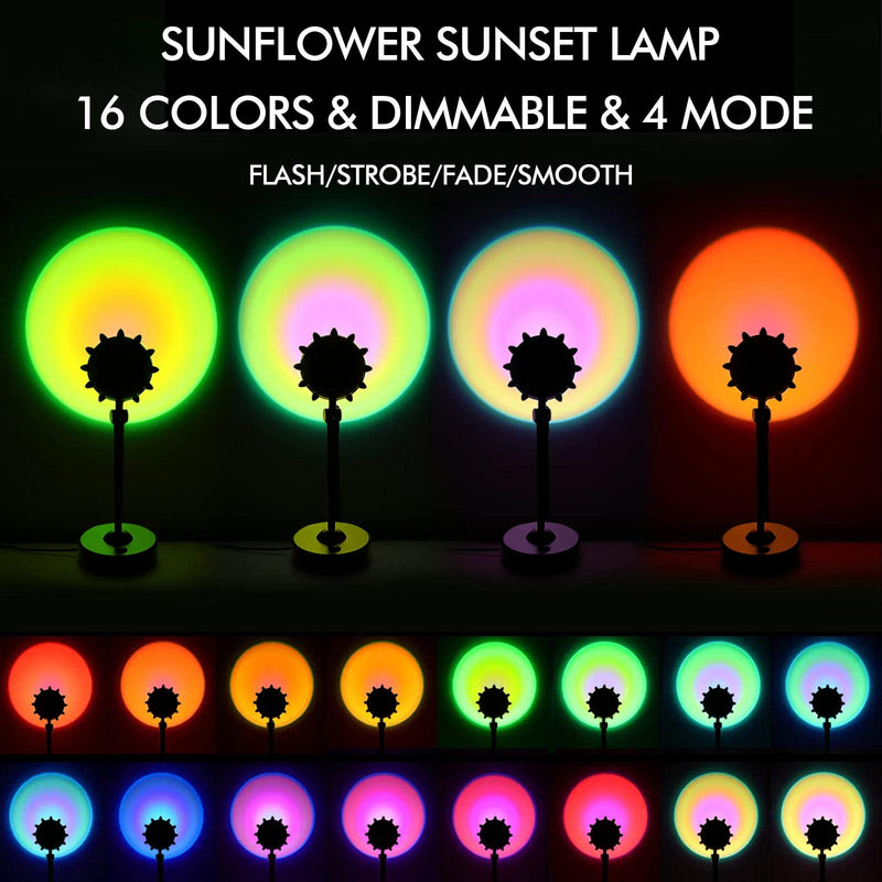 YouOKLight Sunset Lamp Projector, Sunset Projector Light LED 16 Colors Brightness Adjustable Projection Night Light with Remote Control USB Charging for Photography Party Home Living Room Bedroom Rgb, Remote Control, Sunflower
