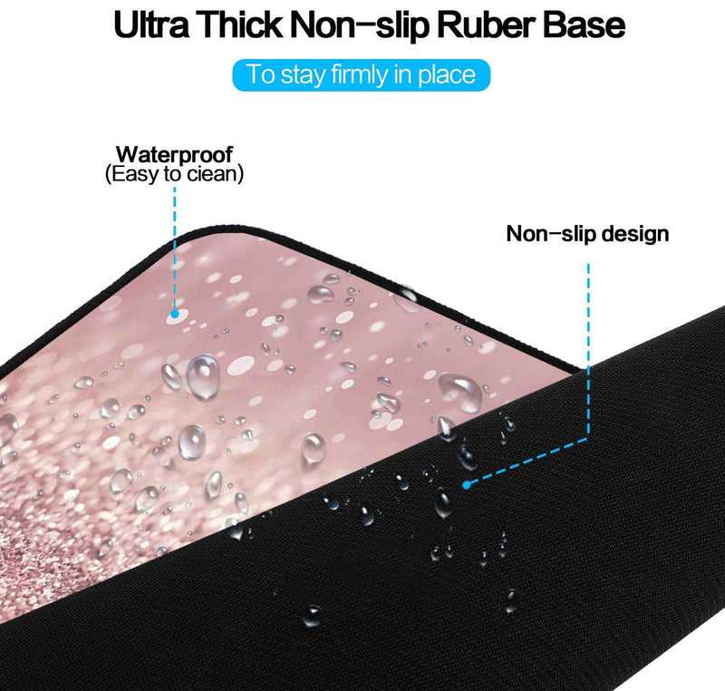 Extended Gaming Mouse Pad and Coaster, Large Non-Slip Rubber Base Mousepad with Stitched Edges, Waterproof Mouse Mat Desk Pad for Work, Game, Office, Home -Rose Gold Rainbow Glitter Ya-mousepad-5-33