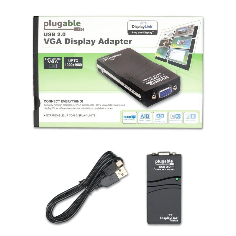 Plugable USB to VGA Video Graphics Adapter for Multiple Displays up to 1920x1080 (Supports Windows 10, 8.1,7, XP) 1920 VGA