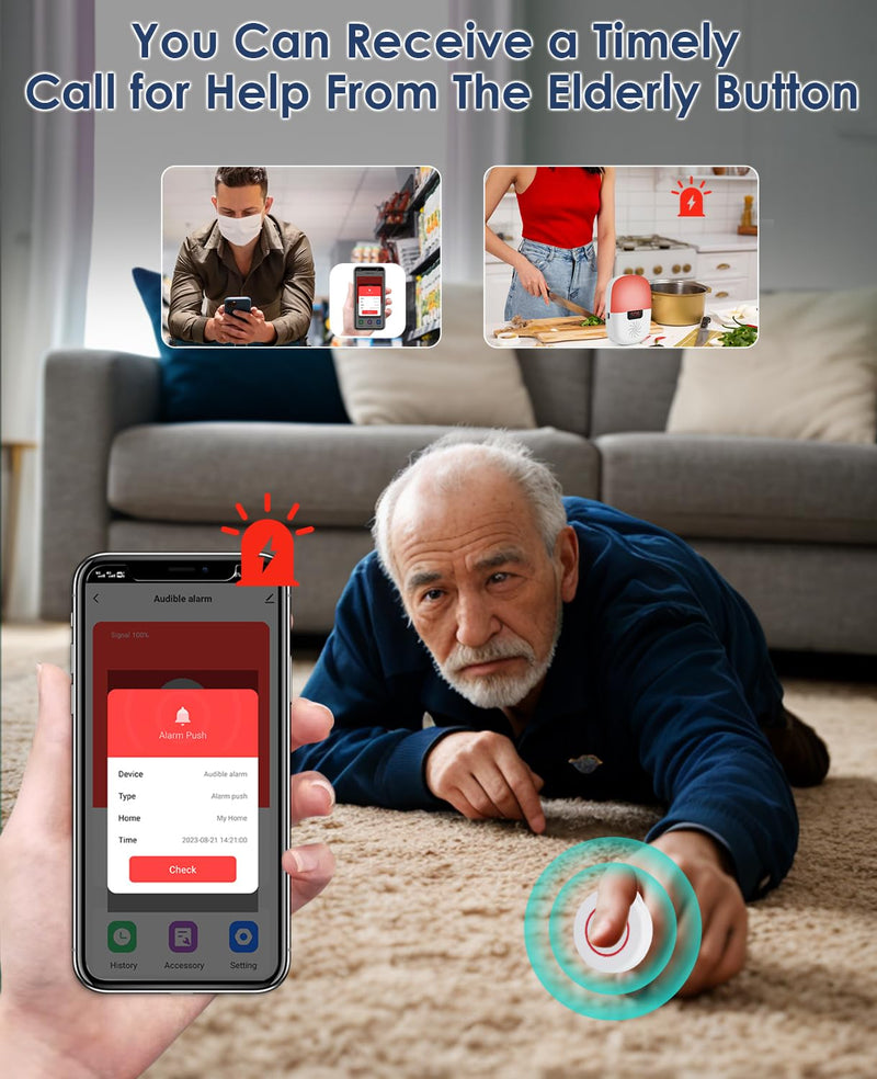 Caregiver Pager Wireless Call Button Smart WiFi Nurse Emergency Alert System 330 Feet Life Alert Button for Elderly/Patient/Disabled/Home(2.4GHz Wi-Fi Only) 1 receiver + 2 SOS button