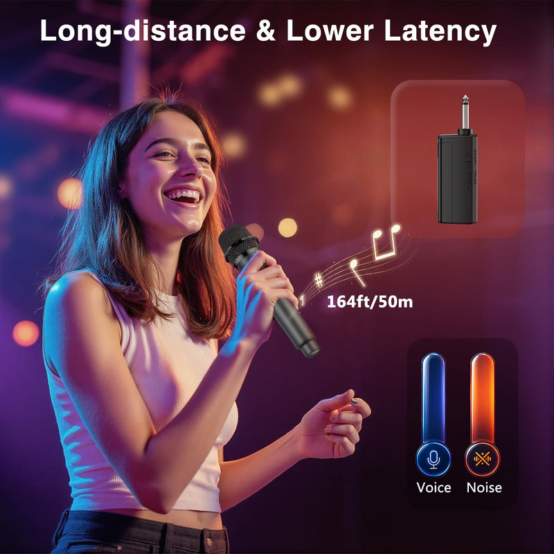 [AUSTRALIA] - Wireless Microphone,Professional Dual Handheld Cordless Dynamic Mic System with Rechargeable Receiver,Plug & Play,Compatible with karaoke machines and PA systems for Speech,Church,Wedding,DJ,Party 