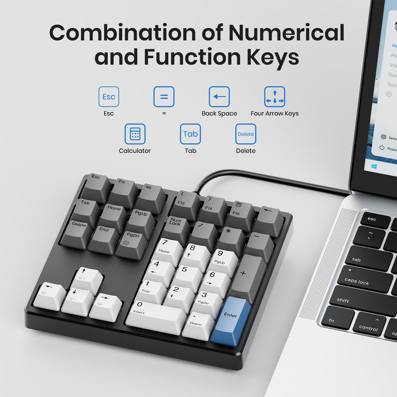 Kisnt KN34 Mechanical Numpad, Full-Function for Heavy Excel Financial | Wired 34 Keys Hot Swappable, PBT Keycaps with White Backlit, Laptop MacBook PC Desktop Compatible (Brown Switch) Brown Switch