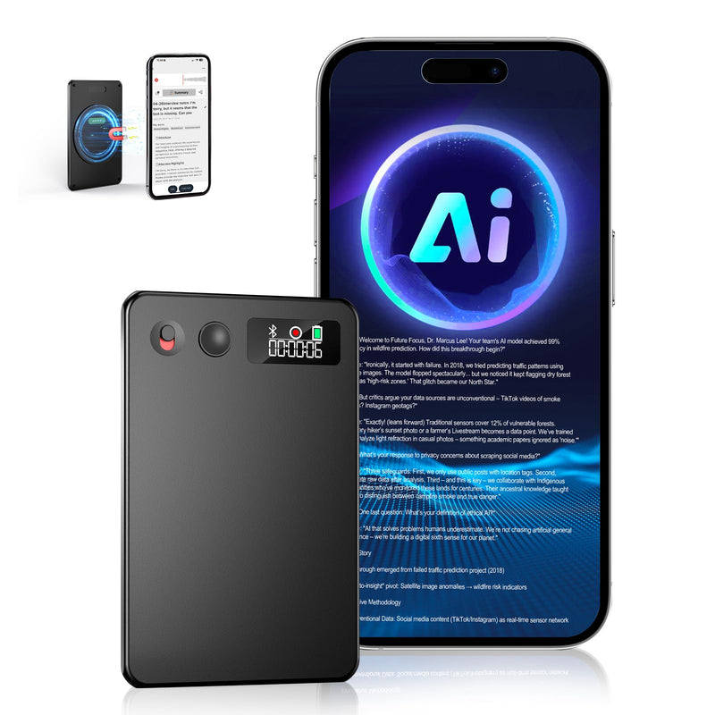 AI Voice Recorder, Audio Activated Recorder with Playback, App Control, Transcribe & Summarize with AI Technology, 190 Languages, 64GB Memory, Suitable for Lectures, Learning, Meetings, Calls Black