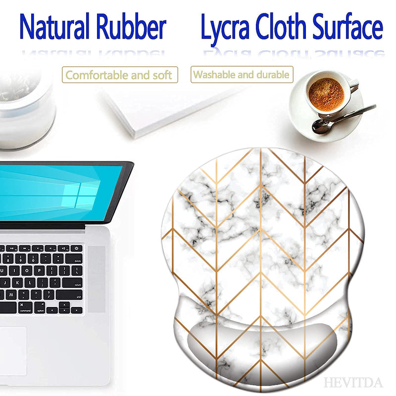 HEVITDA Mouse Pad with Support Marble Detailing with Gold Stripes Mouse Pad Marbling Mouse Pad Comfortable Wrist Rest Pad with Non-Slip PU Base for Gaming Home Office Travel Golden Geometric Lines on White Marble