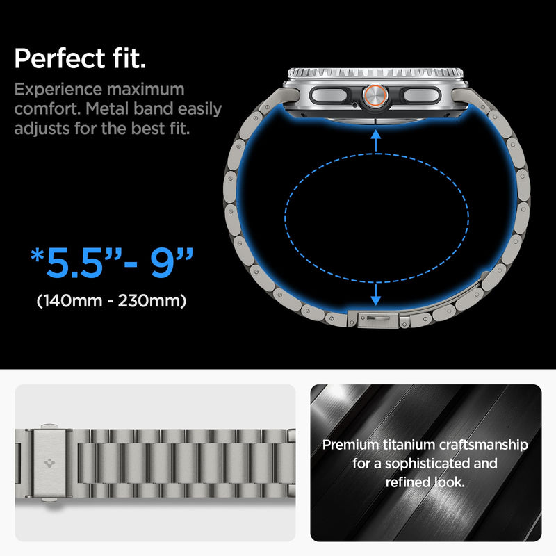 Spigen Modern Fit Titanium for Samsung Galaxy Watch Band | For Galaxy Watch 9/8 44/40mm, 8 Classic 46mm Premium Business Metal Adjustable Replacement Wristband Natural Titanium