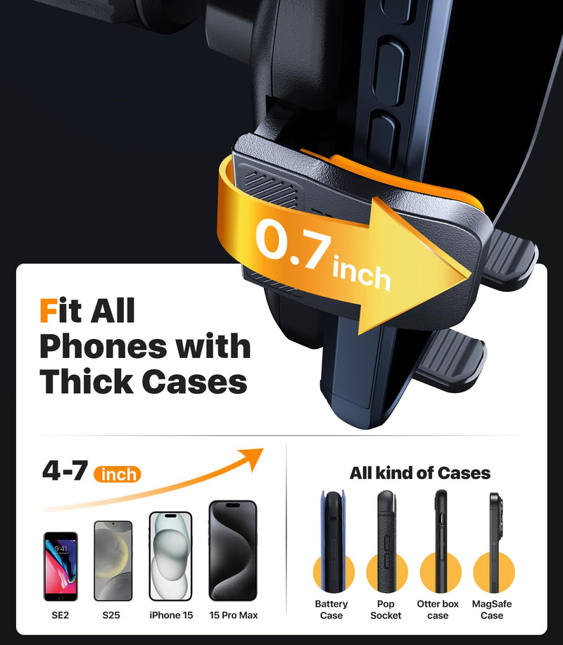 hitolza Ultra Stable Phone Holders for Your Car [Powerful & 360 Adjustable Suction Cup] Universal Car Phone Holder Mount Long Arm Flexible Car Mount for Dashboard Windshield Air Vent All Phone Case Gray