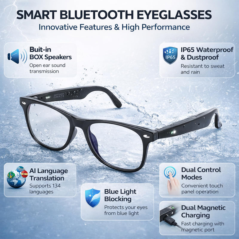 AI Translation Smart Glasses 134 Languages Real Time Translator, Smart Glasses with Speakers Air Conduction for Travel Business Calls, IP65 Waterproof AI Interpretation Smar