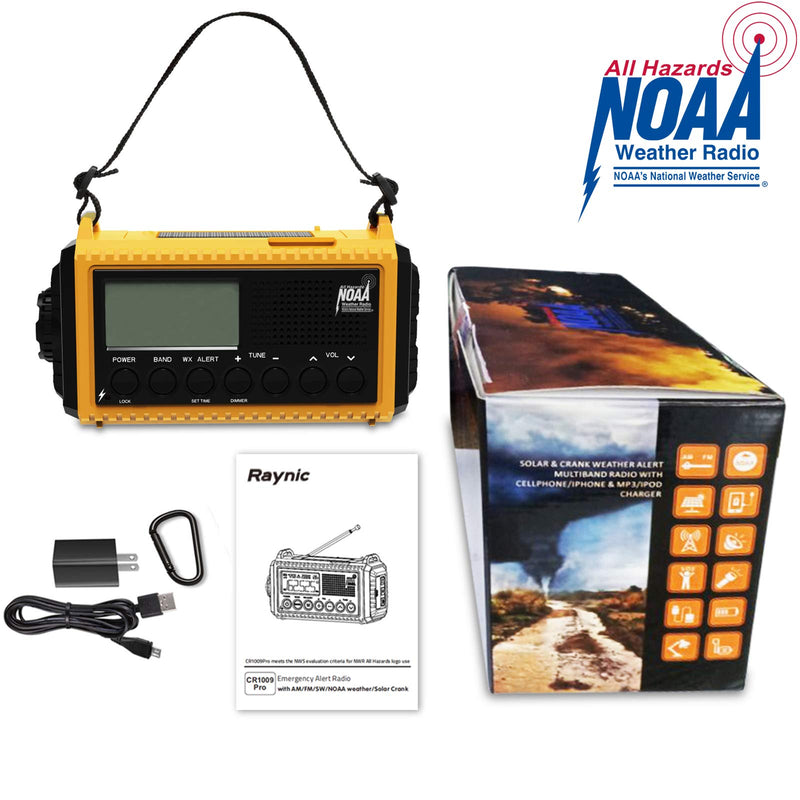 Emergency Radio Raynic 5000 Weather Radio Solar Hand Crank AM/FM/SW/NOAA Weather Alert Portable Radio with Cellphone Charger, Headphone Jack, Flashlight, Reading Lamp and SOS Alarm (Yellow) Yellow-LCD Display
