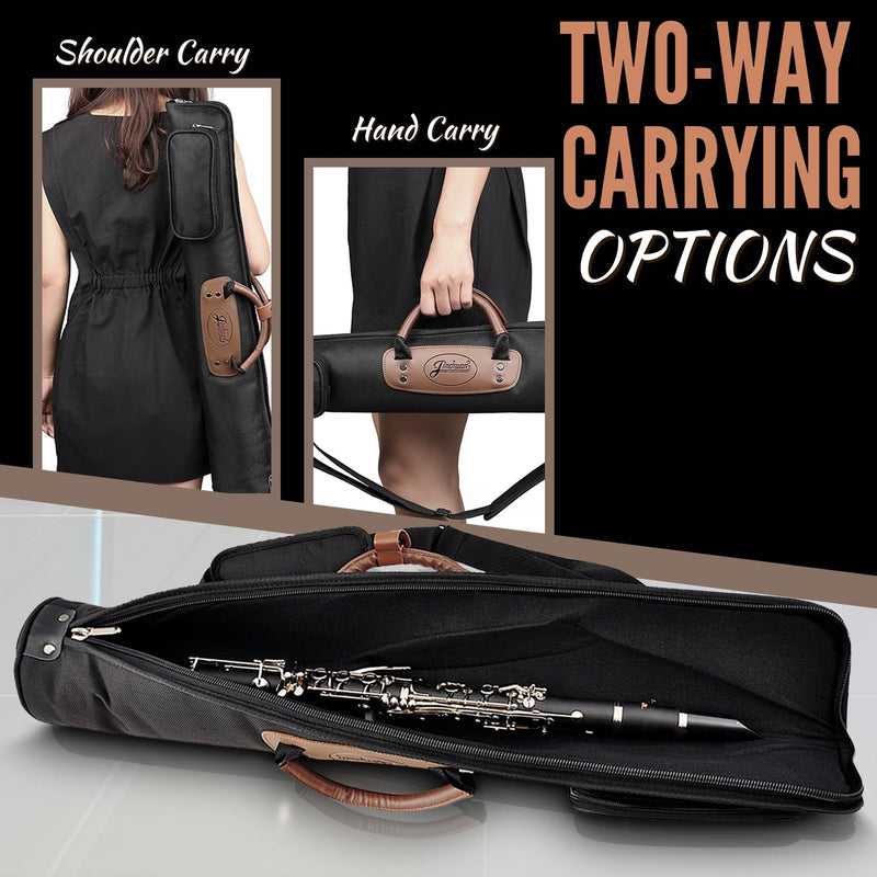 Flexzion Soprano Saxophone Case, Sax Gig Bag Backpack w/Strap, Pouch, Leather Handle, Music Instrument Storage, Lightweight, Water-Resistant & Shockproof for Wind Controller, Crampon Clarinet, Black,