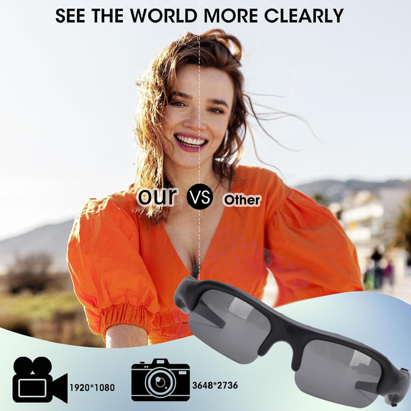 Tangxi 1080P Camera Glasses, 2.4G WiFi Smart Glasses with 12MP Camera, Video Recording Sunglasses with APP, Open Ear Audio, Polarized Glass for Outdoor Sports