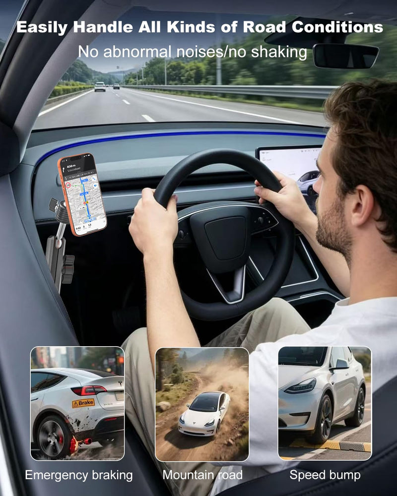 Magnetic Door Phone Holder for Tesla Model Y/3/Juniper/Highland 2021-2026, 【OEM-Style & Strong Magnet】 All-Metal Tesla Mount for iPhone 17/16/15/14/13/12, Tesla Accessories You Need in 2026