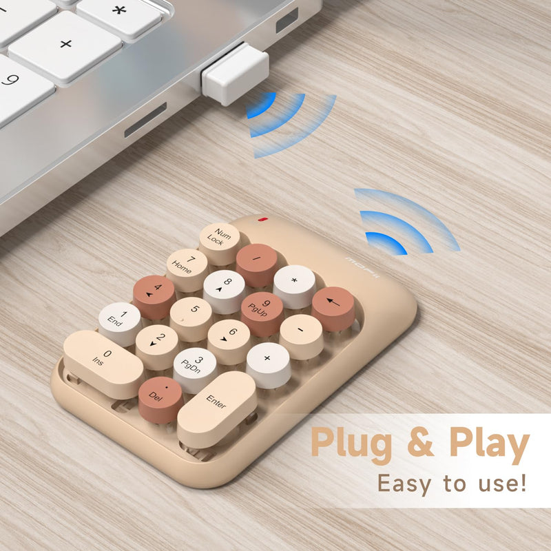 [AUSTRALIA] - MOFII Wireless Number Pads - MilkTea Numeric Keypad 18 Keys USB 2.4G Round Keycap Colorful Extensions Keypads, Financial Accounting Portable Numpad 10 Key for Laptop/PC/Notebook/Surface Pro 