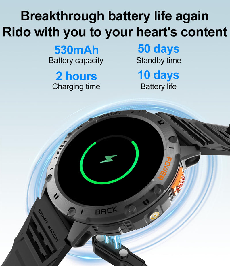 Smart Watches for Men with Flashlight(Answer/Make Calls),1,43" AMOLED Military Rugged Tactical Smartwatch,5ATM Waterproof/Heart Rate Monitor/Fitness Tracker for iOS Android,3-Bead Large 3-Bead