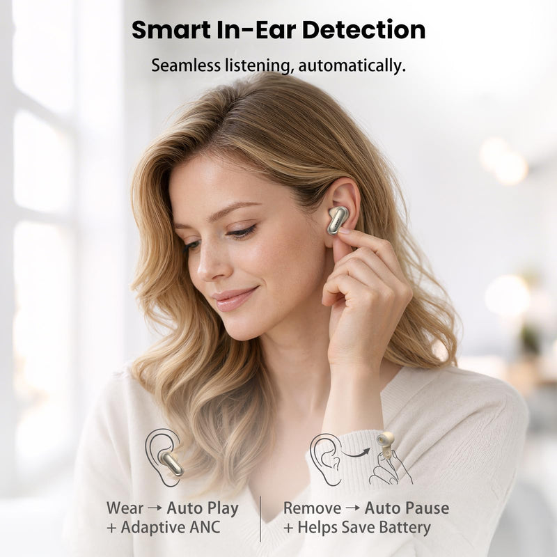 TOZO NC20 Active Noise Cancelling Wireless Earbuds LDAC Hi-Res Bluetooth | 6 Mics AI Call Ear Buds 80H Playtime, Dual Pairing, 32 EQ via App, IPX8 Waterproof, Wireless Charging Case Matte Champagne