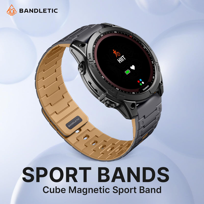 Bandletic 26mm Quick fit Watch Band Compatible with Garmin Fenix 6X/7X | Soft Silicone Magnetic Watch Band for Fenix 8 51mm/7X 6X Pro/5X Plus/3/Instinct 2X/Enduro/Tactix/Descent MK2i Smartwatches Anthracite Gray/Ochre