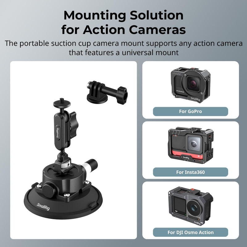 [AUSTRALIA] - SMALLRIG 4.5" Suction Cup Mount with Ball Head Magic Arm, Camera Mount for DJI Osmo Action 5 Pro/4, for Insta360 x5, for Gopro 13/12,on Car Windshield or Window, Compatible with Action Cameras-5855 4.5" 