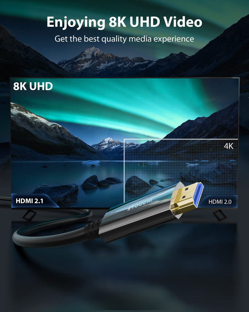 Stouchi 8K Fiber Optic HDMI Cable 60ft, 48Gbps Ultra High Speed HDMI® Cables, CL3 Rated, 10K 8K 60Hz 4K 120Hz, Dynamic HDR eARC HDCP 2.2&2.3 Compatible for Apple TV 4K/Roku Ultra/Xbox Series X/PS5 Grey 1