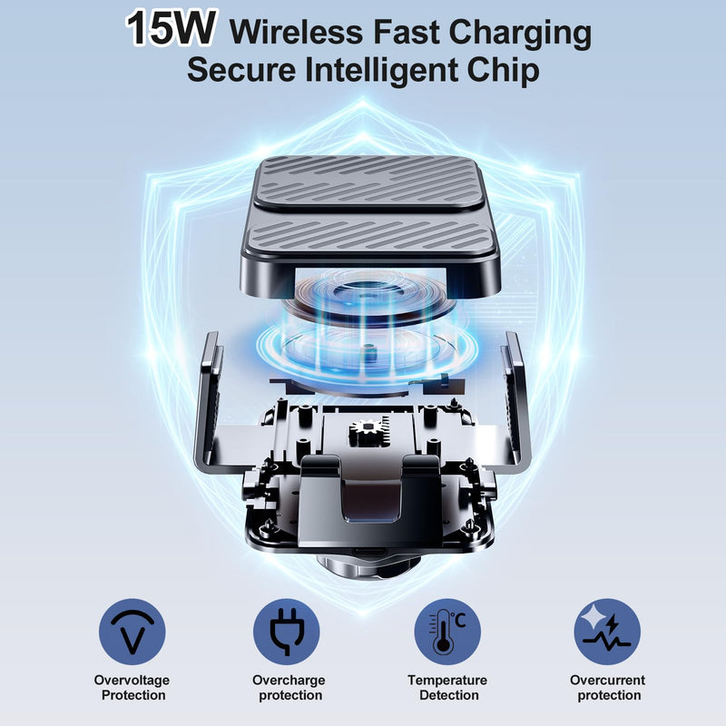 3 in 1 Wireless Car Charger, Phone Holders for Your Car 15W Fast Charging Auto Clamping, Car Phone Mount for iPhone 17 16 15 14 13 Mini Pro Max XR, Samsung Galaxy S25 Ultra S24 S23 S22 S21 Black