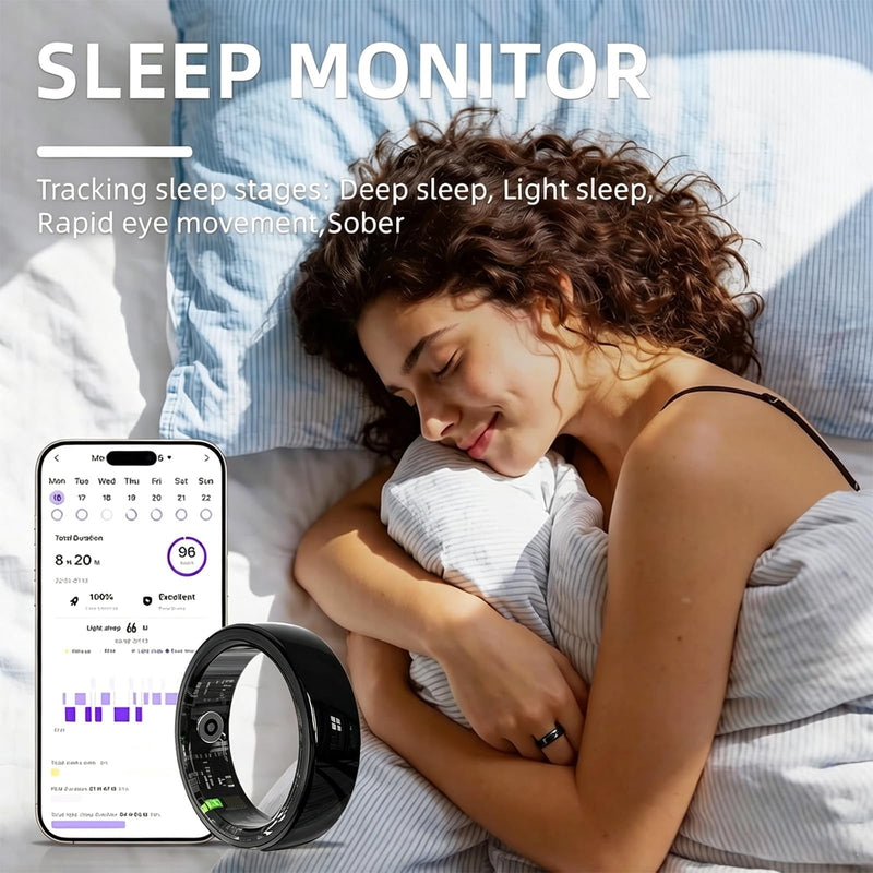 Ceramic Smart Ring Health & Fitness Tracker for Men & Women(Black, #7) | Heart Rate & Sleep & Activity Monitoring, Long Lasting Battery, IP68 Waterproof Ring for iOS & Android, No Subscription Fee Black
