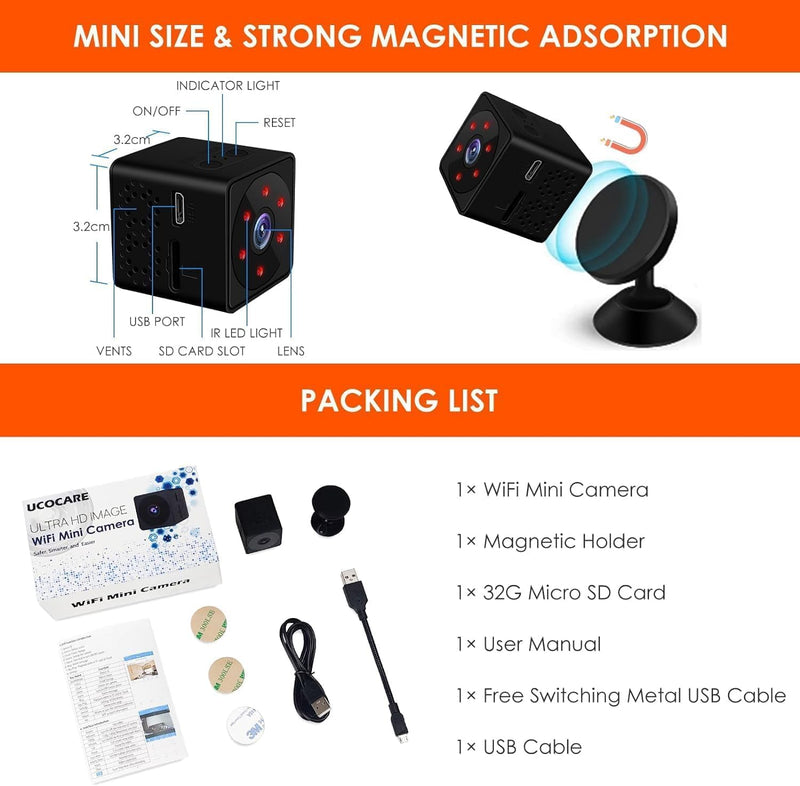 [AUSTRALIA] - WiFi Mini Camera | Hidden Spy Camera | Free Cloud Storage & 32G SD Card, 2024 4K HD Smallest Cam, 150 Days Standby Time, Surveillance Wireless Camera with AI Motion Detection, Auto Night Vision 