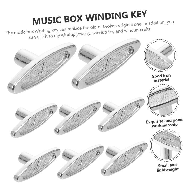 [AUSTRALIA] - 8pcs Music Box Knob Musical Mechanism Key Snow Globe Repair Kit Musical Movements Windup Jewelry Toy Key Music Jewelry Toys Winding Keys for Windup Metal Iron Replace to Rotate Silver 2.5x1cm 