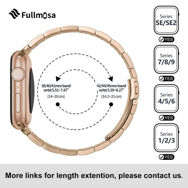 Fullmosa Compatible Stainless Steel Apple Watch Band 41mm/40mm/38mm Blue with Case & Compatible Metal Apple Watch Band with case 41mm/40mm/38mm,Rose Gold