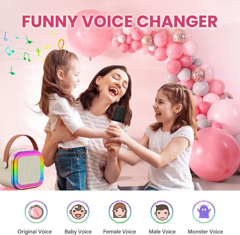 [AUSTRALIA] - Mini Karaoke Machine for Kids Adults, Birthday Easter Gifts Toys for Girls Boys Friends Age 3-12+, Portable Bluetooth Speaker with 2 Wireless Mics and LED Light for Family Home Party(Black) Black 