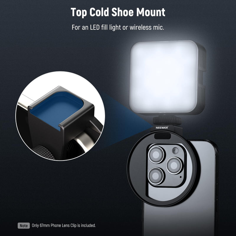 NEEWER Upgraded 67mm Phone Filter Mount Threaded Lens Filter Clip with Cold Shoe Mount, Locking Knob, 13mm Opening Compatible with iPhone 15 Pro Max 15 Plus 14 13 Samsung Galaxy S22 S23 Ultra, LA006