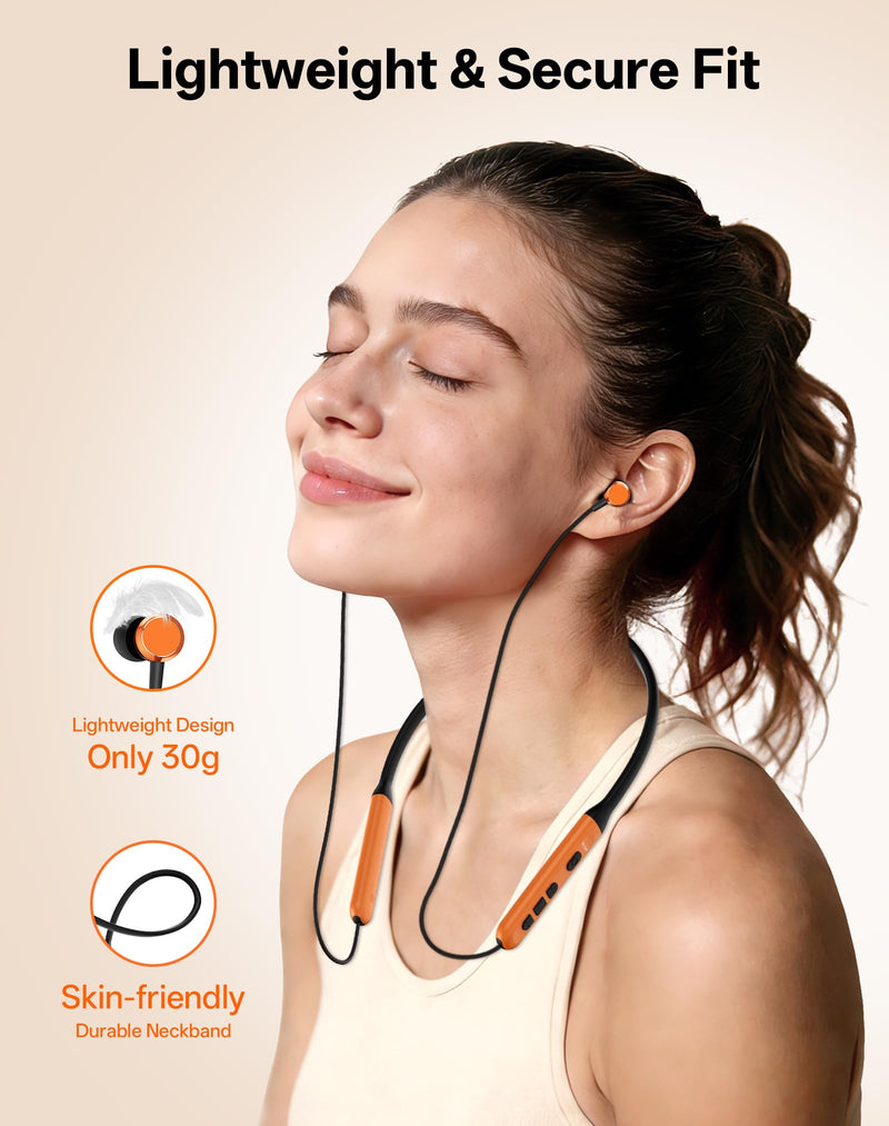 Neckband Bluetooth Headphones, Wireless Bluetooth 6.0 Earbuds with Microphone, Comfortably Light, Deep Bass Earphones 35H Playtime, IPX5 Waterproof, Magnetic Headset for Workout (Deep Orange) Deep Orange
