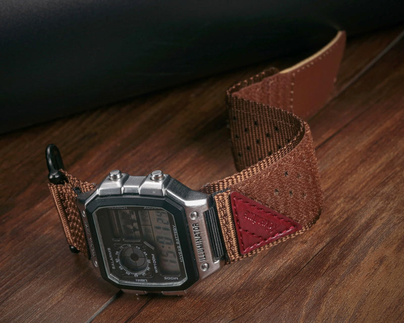18mm Watch Band Strap for Casio AE-1000W AE-1200 AE-1300 AEQ-110W AQ-S800W MRW-200H MRW-S300 SGW-300H SGW-400H W-216H W-218H W-735H, Super Rugged Nylon Sports Strap Coffee+Black Medium 175mm-220mm