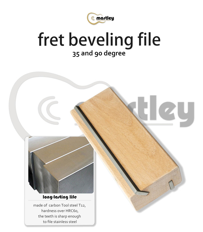 [AUSTRALIA] - Guitar 𝙁𝙧𝙚𝙩 𝙀𝙣𝙙 𝘽𝙚𝙫𝙚𝙡𝙞𝙣𝙜 𝙁𝙞𝙡𝙚 Angled 35/90 Degree, Removable Frets Edge Dressing File, Luthier Fretting Sprout Beveler Tool, Fret End Trimming File with Solid Wooden Handle 