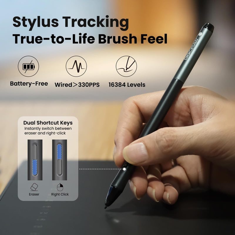 DIGIDRAW Magic Pen 3.0, 16K High Sensitivity, Dual Side Programmable Keys | 13g Ultra-Light,Compatible with T410 /T610 /TW410 /TW610 Drawing Tablets