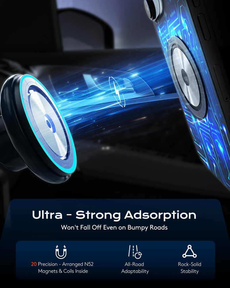 Magnetic Cup Phone Holder Car Wireless Charger for MagSafe, 15W Fast Charging Car Mount Stand for iPhone 16 Pro Max/15/14/13/12, Cupholder Expander, LED Light Ring, Strong N52 Magnets MAG-LIGHT-WC