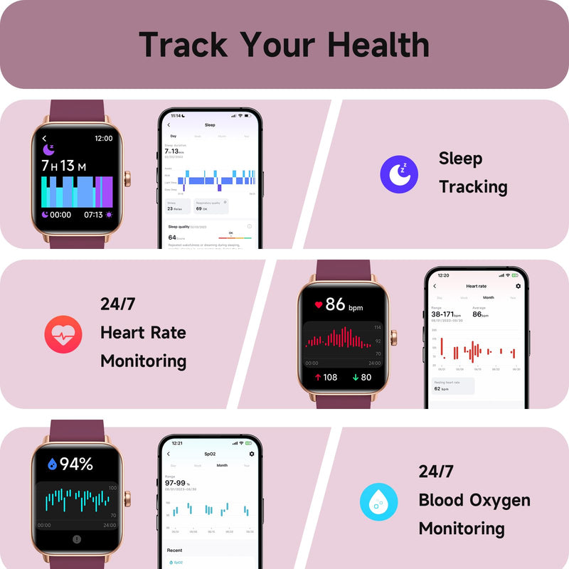 aeac Smart Watches for Women Answer/Make Calls, AI Alexa Built-in, 1.8" Touch Screen Fitness Watch with Android & iPhone, IP68 Waterproof Heart Rate/Sleep/SpO2 Monitor, Pedometer, 120+ Sport Mode Deep Purple
