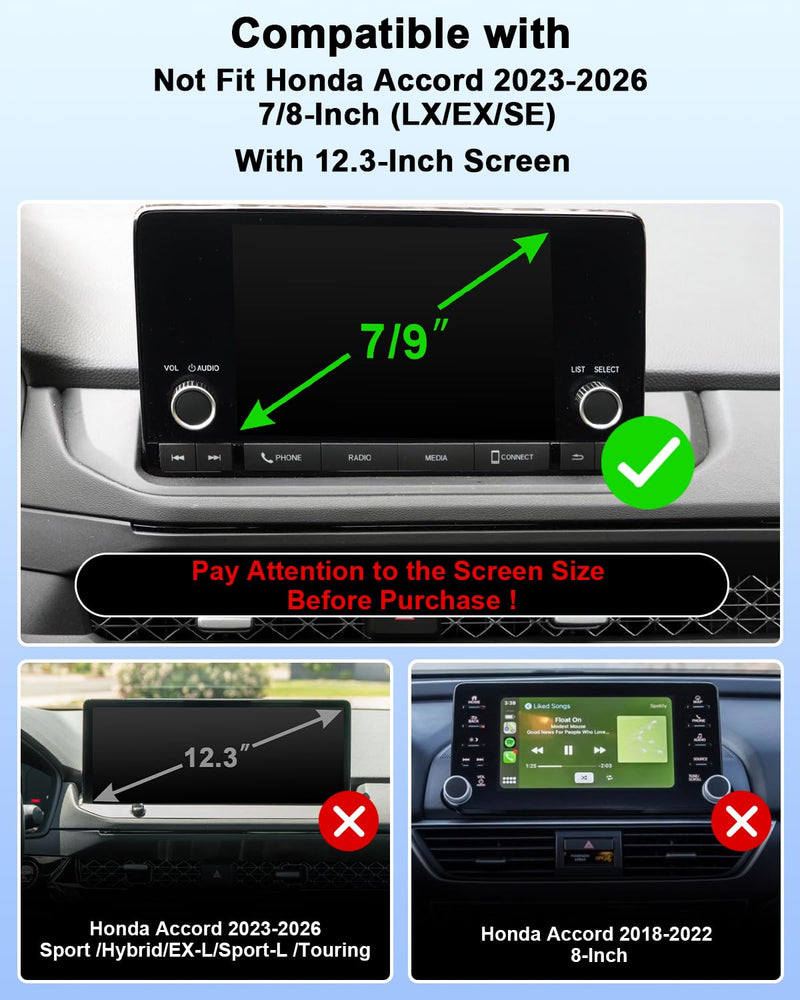 PZK Dual Car Phone Holder for Honda Accord 2023-2026 Accessories 7/9-Inch | For SE/EX/LE 15W Fast Wireless Charger with MagSafe Strong Magnetic 360° Rotation Phone Stand Hands-Free (Not Fit 12.3'') Honda Accord 2023-2026 (7/9-Inch)