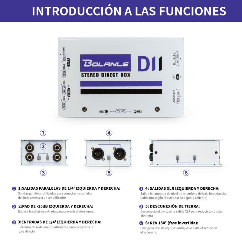 Bolanle Pro DI Passive Direct Box - 2 Channel Instrument Premium Direct Box to Balanced & Unbalanced XLR,Impedance Transformer Connector for Impedance Conversion and Isolation (D2) D2