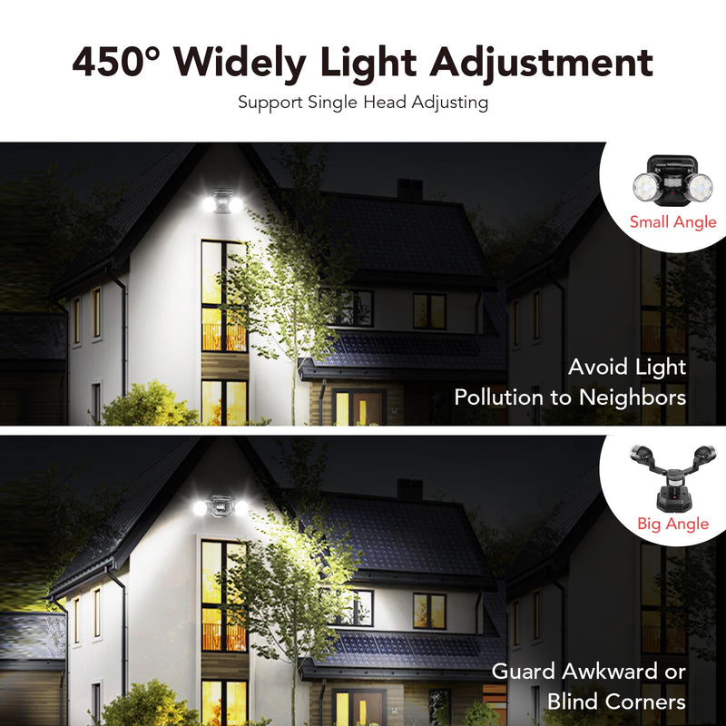 [AUSTRALIA] - OREiN Motion Sensor Outdoor Security Light, Adjustable Dual-Head LED Flood Light, 3 Modes(Motion/Manual/Dusk to Dawn), 150W Equivalent 5000K, IP65 Waterproof Exterior Lighting, Hardwired Black 2 Heads 