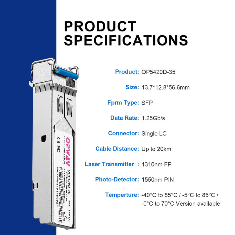 Tongyu 4PCS/Pack SFP LC 1.25Gb/s Module 1310nm/1550nm 20km Bi-Directional Transceiver for Cisco, Ubiquiti UF-SM-1G Netgear Mikrotik Other Open Switches 1000Base-LX Ethernet Metro/Access Networks 4 Pcs