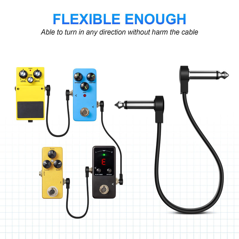 Professional 6 Pack 6 Inch Guitar Patch Cables, Noise Free and Long-lasting Guitar Pedal Cable, Low Profile Save More Space Pedal Board Cables, Right Angle Flat Patch Cable, Black