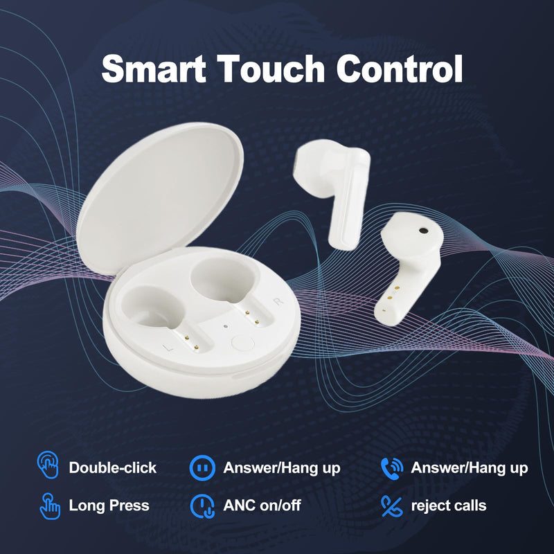 Wireless Earbuds Bluetooth Headphones Sport, 2024 Bluetooth 5.3 Earbuds Stereo Over Ear Buds,ANC/ENC Noise Cancelling Mic, IP54 Waterproof Headset for Workout/Running White for Android iOS