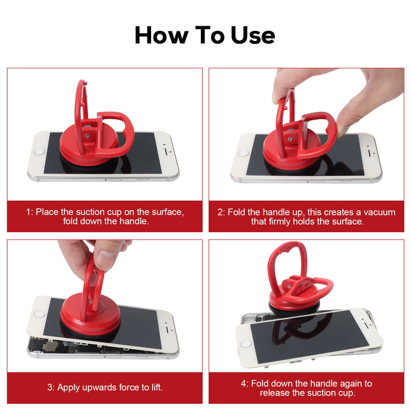 STREBITO Suction Cups Heavy-Duty 2 Pieces Screen Suction Cups Tool for iMac, iPhone, MacBook, iPad, TV, Phone, Laptop, Computer, Tablet, LCD Screen Remover, Small Dent Puller Red
