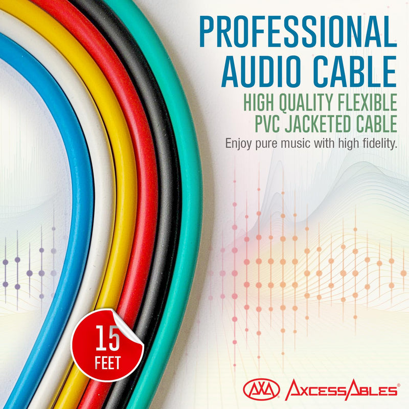 [AUSTRALIA] - AxcessAbles XLR Female to 1/4" TRS Balanced 15ft Speaker Color Cable Pack | Balanced Speaker, Microphone Snake Cords (15ft - 6 Pack) XLR Female to 1/4 TRS 