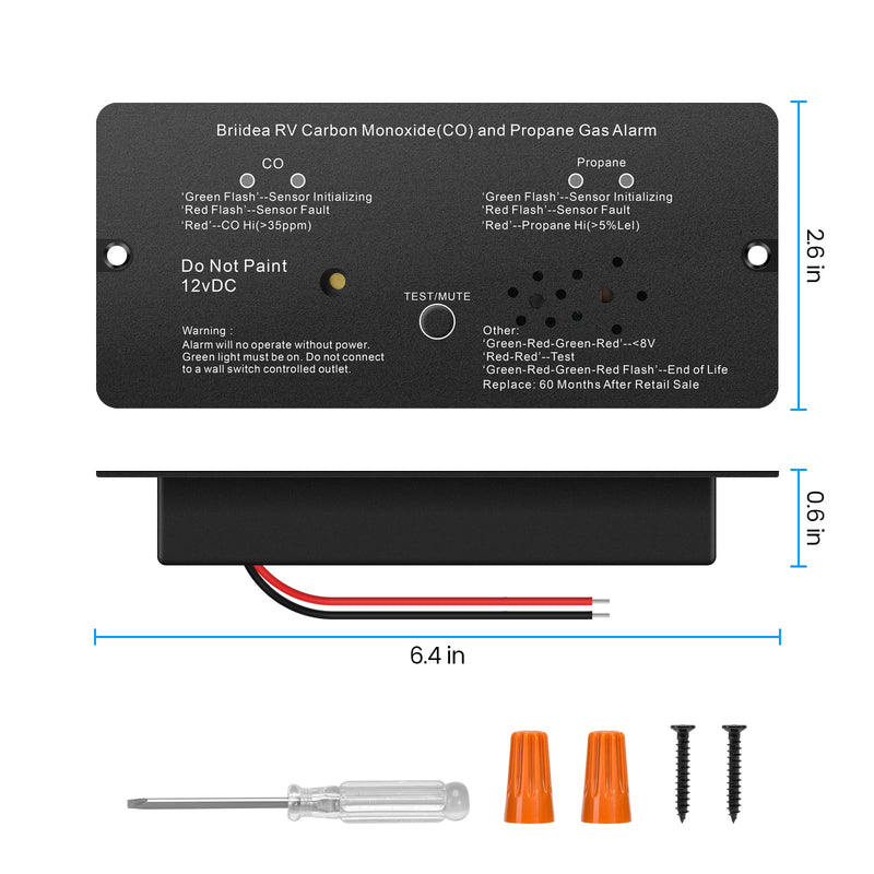 [AUSTRALIA] - RV Carbon Monoxide & Propane Gas Alarm, Briidea Dual LP/CO Alarm with Separate LED Indicator Light, Metal Housing, 100dB Loud Alert, Flush Mount, Compatible Replacement for Safe-T-Alert 30-442 Series 6.4in*2.6in*0.6in 