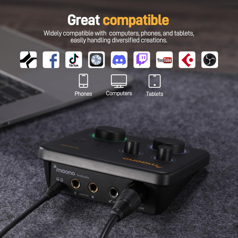 MAONO USB Audio Interface for PC: Interface with XLR Input 24-bit/192kHz Routing Software LOOPBACK ASIO Driver for Recording Music, Home-Studio, Guitar, Podcast, Streaming, DAW(PS22 Lite Black) PS22 Lite Black