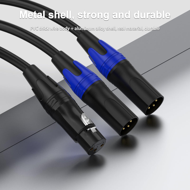 XLR Y Splitter Cable 2 Male to 1 Female, Microphone XLR Breakout Cable Balanced Left and Right Dual Male to Single Female, for Mixer/Speaker/MIC, 10FT-2Pack 1 Female to 2 Male