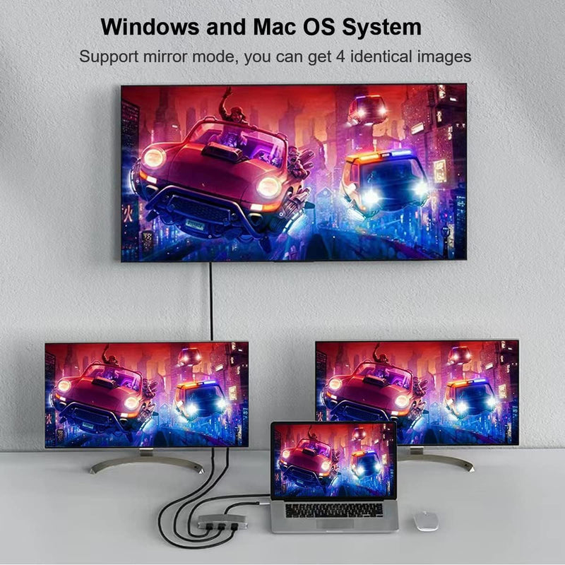 DisplayPort to 3 HDMI Splitter, DP 1.4 to HDMI Multi Monitor 3 Port Support Dual 4K@60Hz Compatible Windows and Mac OS