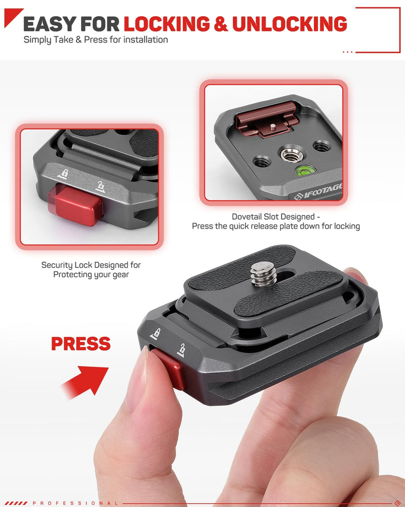 [AUSTRALIA] - IFOOTAGE Q38 Quick Release Plate, Camera Quick Release Tripod Mount Adapter with 1/4" Screw, QR Adapter for Sony Canon DSLR, Tripods, Monopods, Sliders, Stablizers, Monitors Q38-Standard 